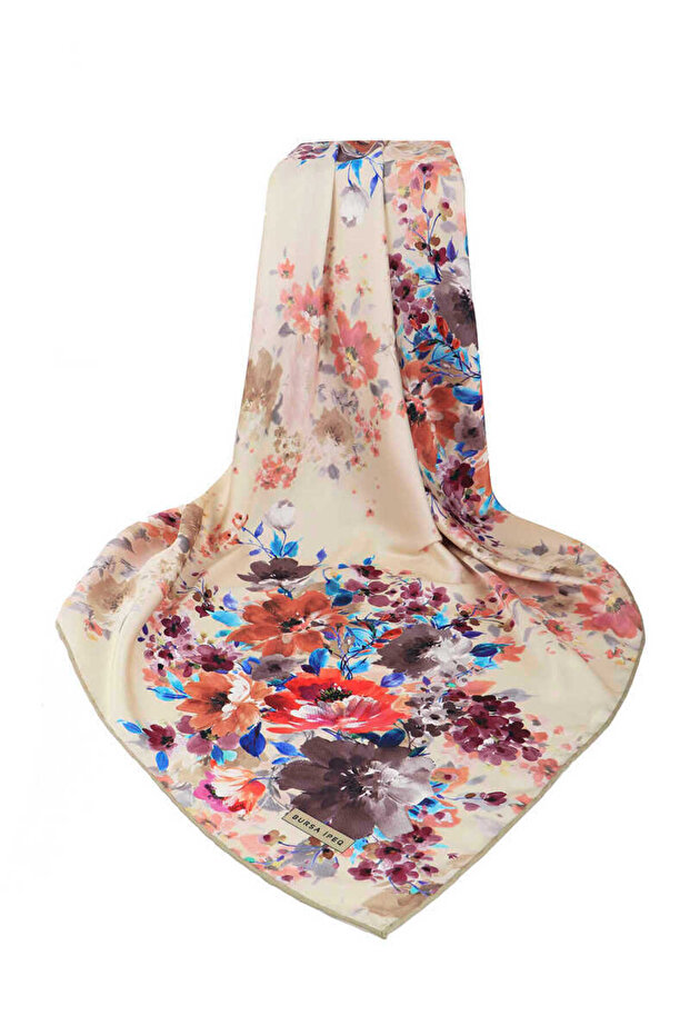 Mink Geranium Pattern Silky Scarf - 3