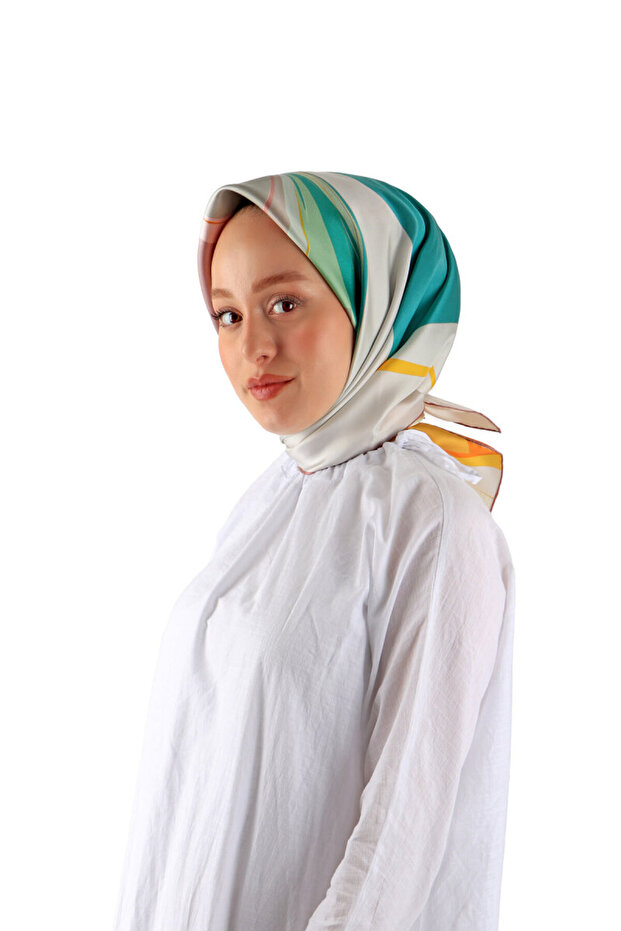 Mint Orkide Desen Twill İpek Eşarp - 1
