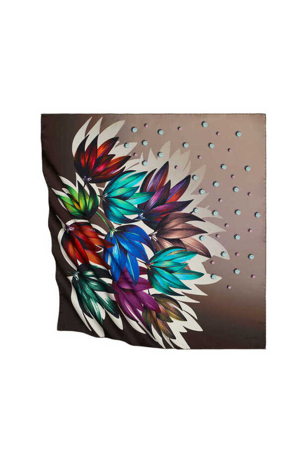 Brown Diamond Pattern Silky Scarf - 1