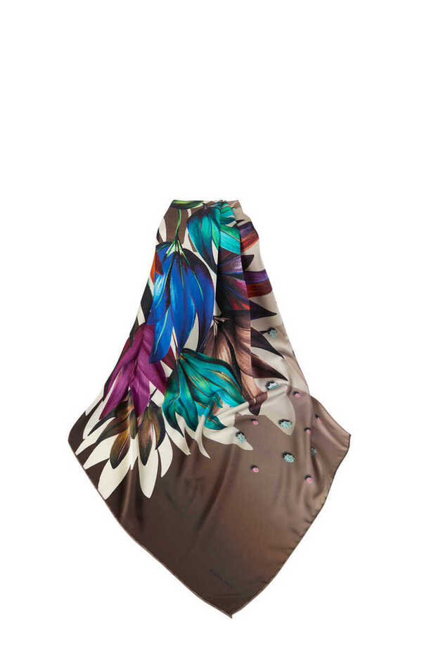 Brown Diamond Pattern Silky Scarf - 3