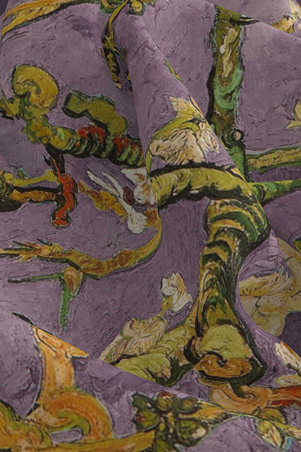 Mor Badem Çiçeği İpek Mendil - 3