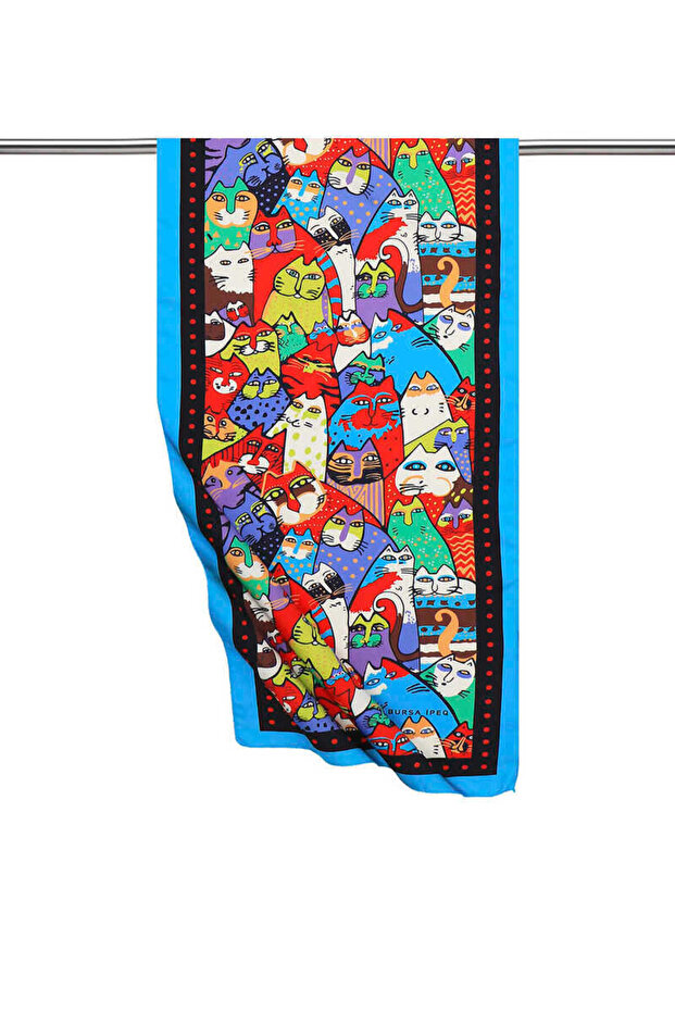 وشاح حريري منقوش باللون الأسود والأحمر - 1