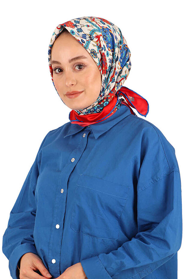 وشاح حريري بنمط البلاط الأحمر - 2