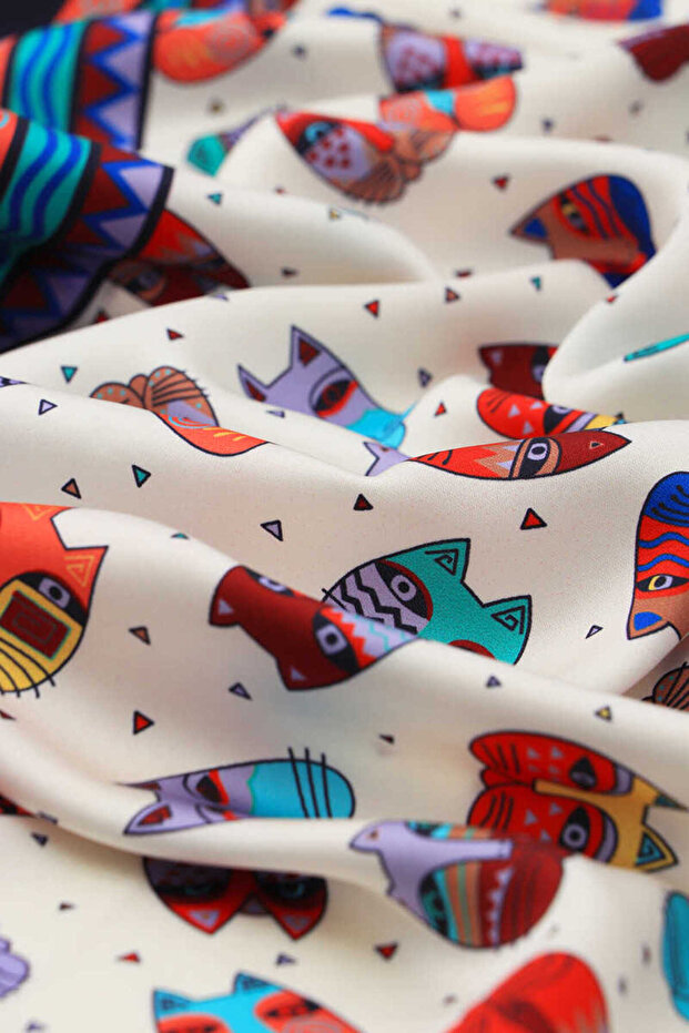 Saks Red Patterned Silky Scarf - 3