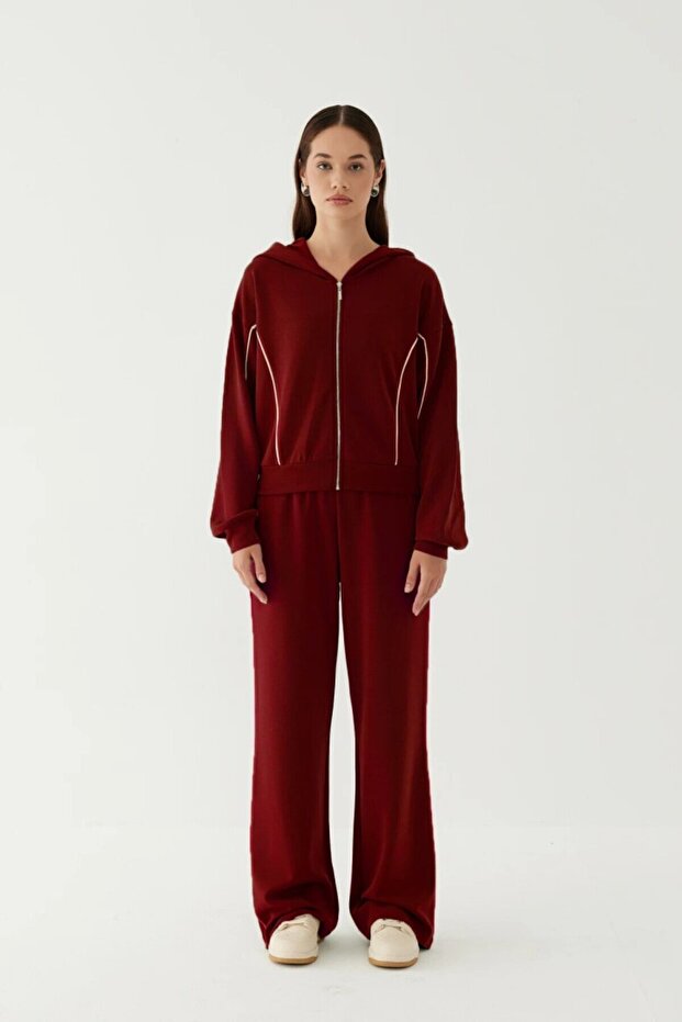 Stripe Detailed Modal Mixed Hooded Women's Tracksuit Set