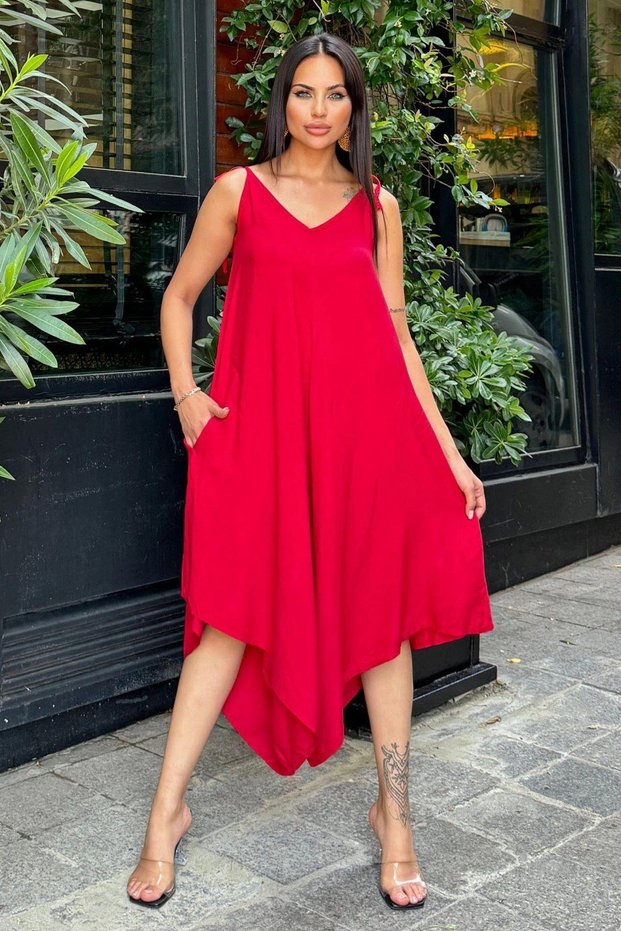 Women's Red Rope Strap, Asymmetric Cut, Textured Anti-Sweat Fabric, Loose Jumpsuit