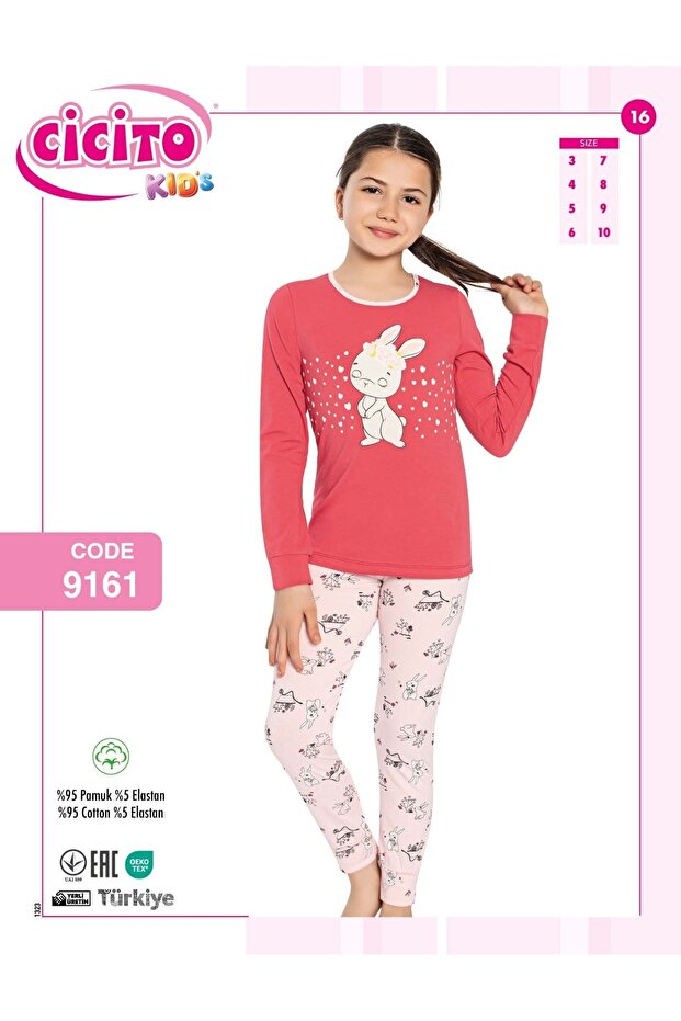Girls' Cotton Elastane Fabric Pajama Set 9161