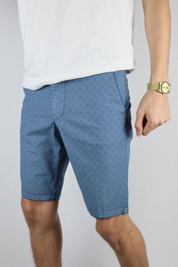 Erkek, Çapa Desenli, Duble Paça Şort - 4