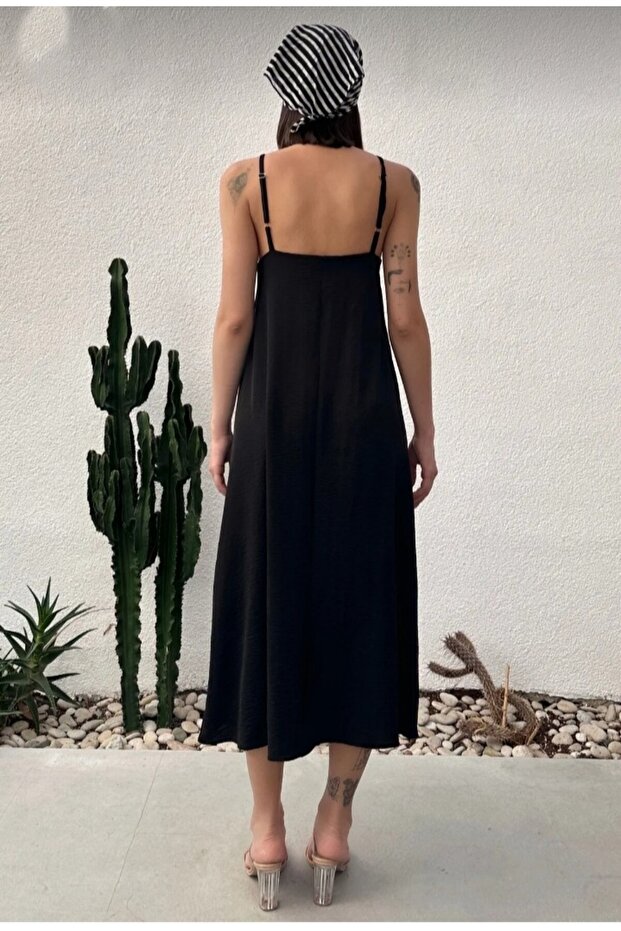 Akşın Women's Black Striped Palazzo Trousers Oversize Cut