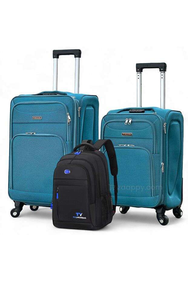 Soft Material 20 Inch(7-10kg) & 24 Inch(20-25kg) Luggage - Backpack Combo Peacock Blue