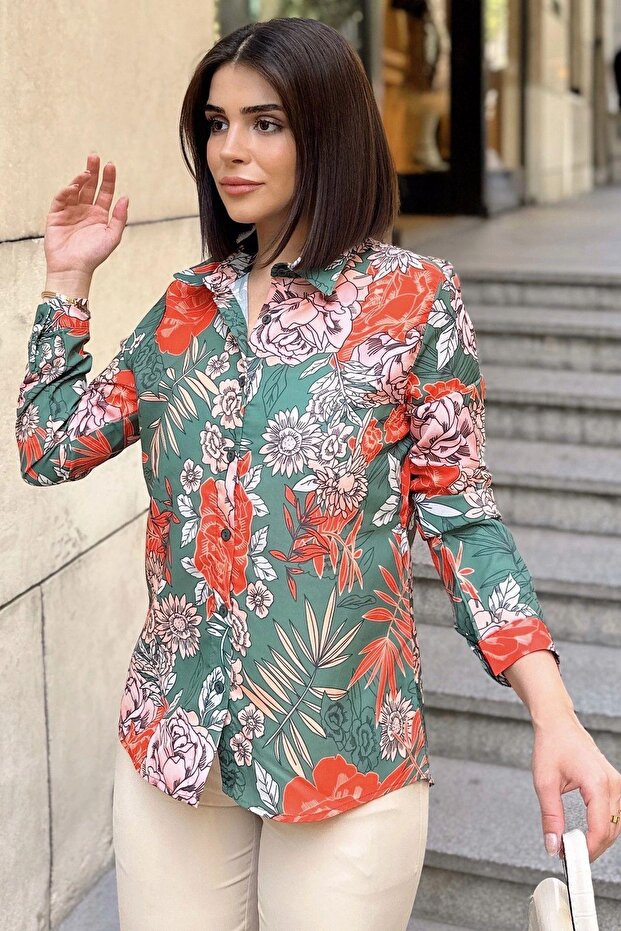 Khaki Classic Collar, Long Sleeve, Digital Printed Fabric, Regular Fit/Cut, Shirt