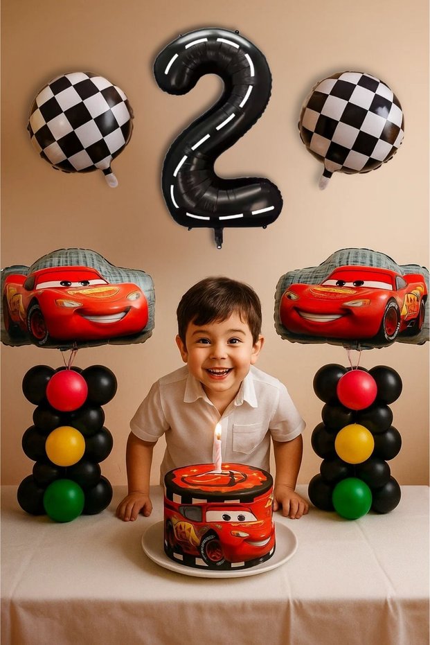 2 Years Old Cars Cars Lightning Mcqueen Race Car Concept Balloon Set Traffic Themed Birthday Set