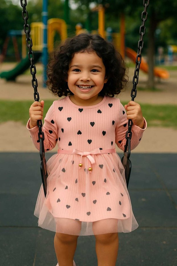Holiday Heart Printed Tulle Cotton Girl's Dress (SMALL MOLD 1-2 SIZE LARGE RECOMMENDERS)