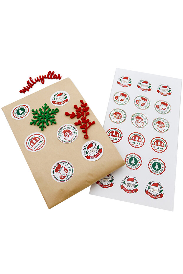 New Year's Themed Gift Package Label 4 cm Happy New Year Mixed Printed Label 24 Pieces