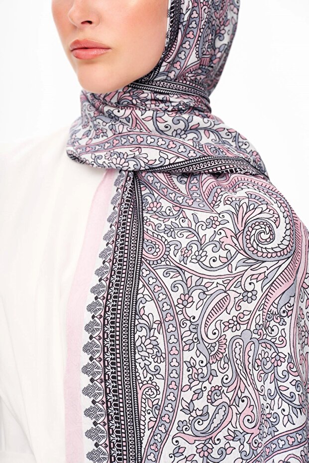 Pai̇sverde Zero Weight Patterned Ethnic Patterned Shawl Light Gray - 4