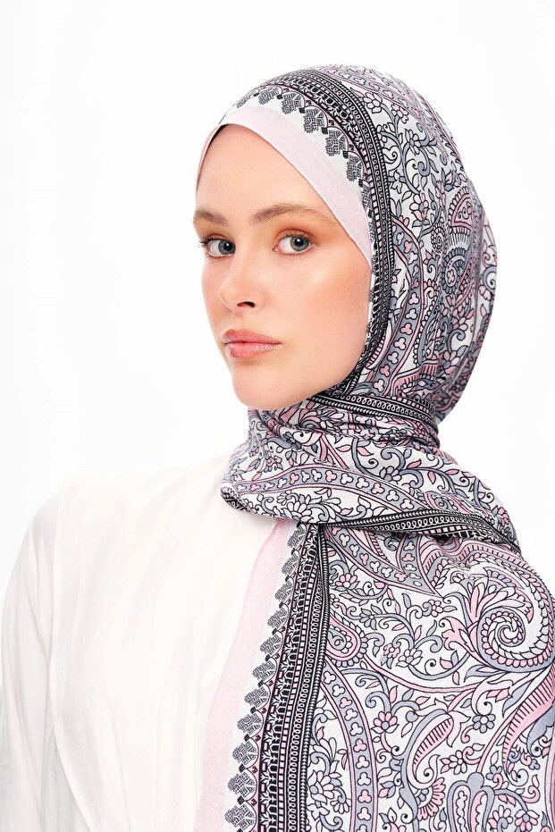 Pai̇sverde Zero Weight Patterned Ethnic Patterned Shawl Light Gray - 1