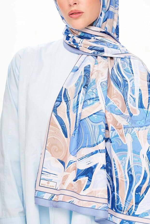 Fleur De Brume Patterned Shawl Light Blue - 4