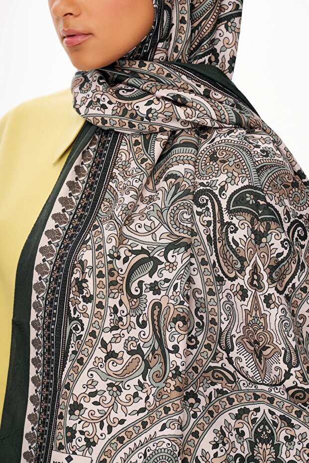 Pai̇sverde Zero Weight Patterned Ethnic Patterned Shawl Anthracite - 4