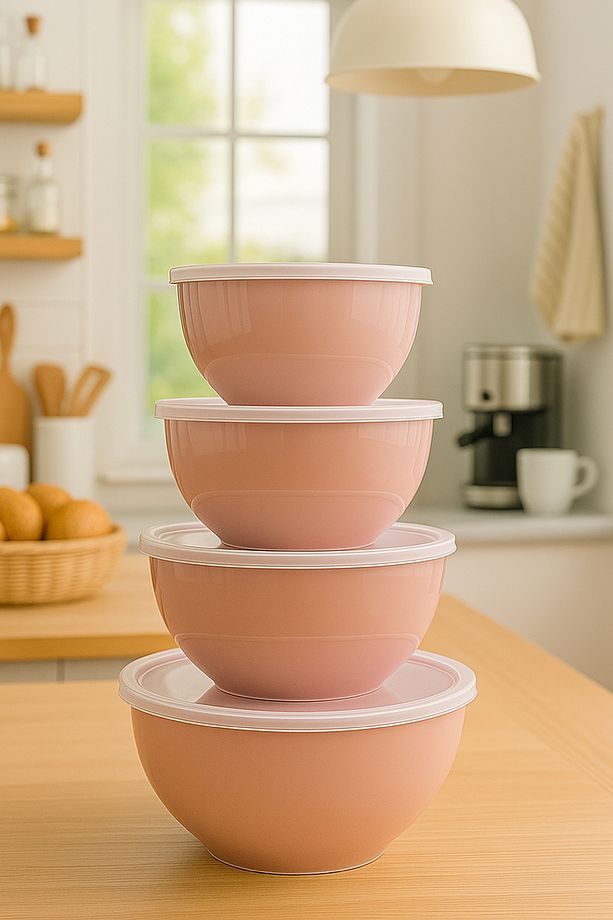 4’lü Yuvarlak Kase Seti Pembe | 1l, 1.5l, 2.3l, 3.3l | Kapaklı Çok Amaçlı Mutfak Saklama Kabı - 3