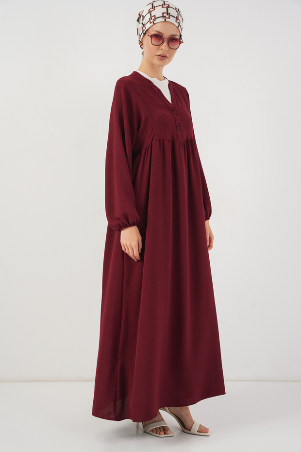 Kadın Uzun Tesettür Elbise 2525 - Bordo - 3