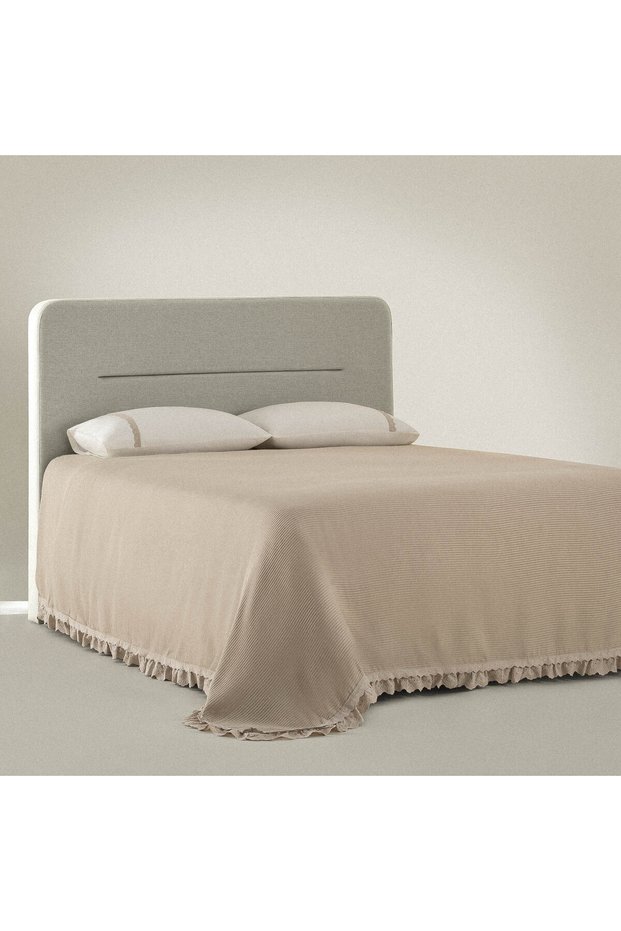 Alessa Double Pique Bedspread Set, 100% Organic Cotton Jacquard, Beige, 260x240 cm
