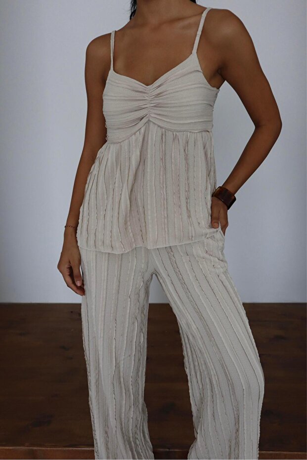 Wick patterned strap blouse & trousers double set - 7