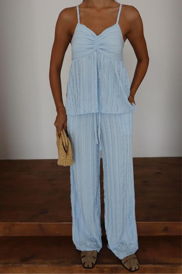 Wick patterned strap blouse & trousers double set - 6