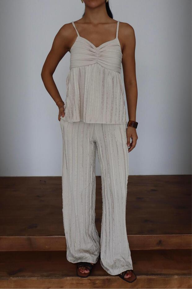 Wick patterned strap blouse & trousers double set - 6