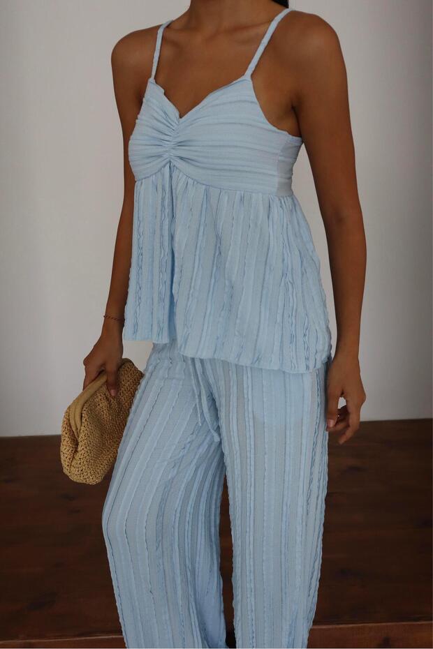 Wick patterned strap blouse & trousers double set - 7