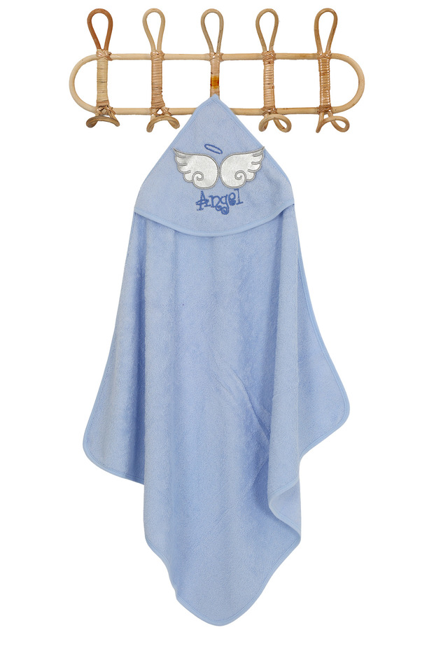 100% Cotton Newborn Baby Swaddle Embroidered Bath Towel Blue