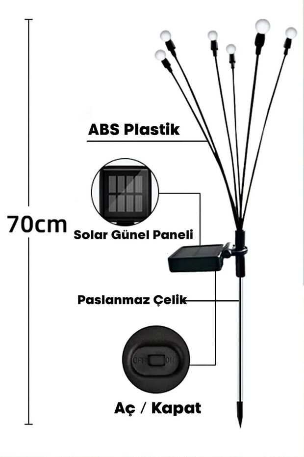 Solar 6 Led'li Güneş Enerjili Ateş Böceği Çiçek Lamba (2 ADET) - 3