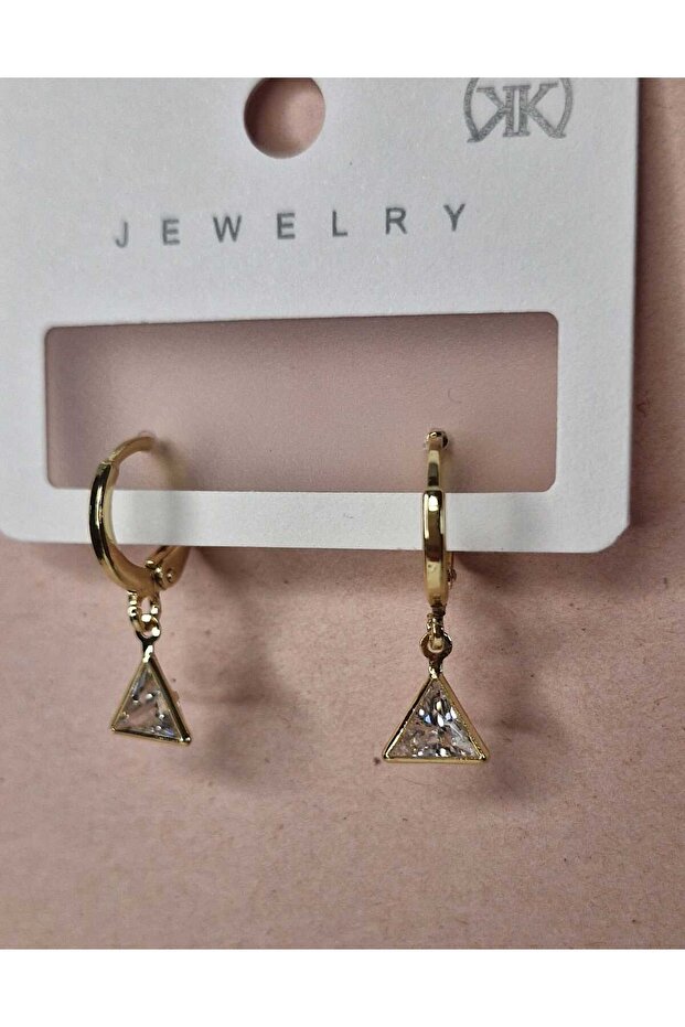 أقراط متدلية صغيرة من الحجر على شكل مثلث. هدية - 1