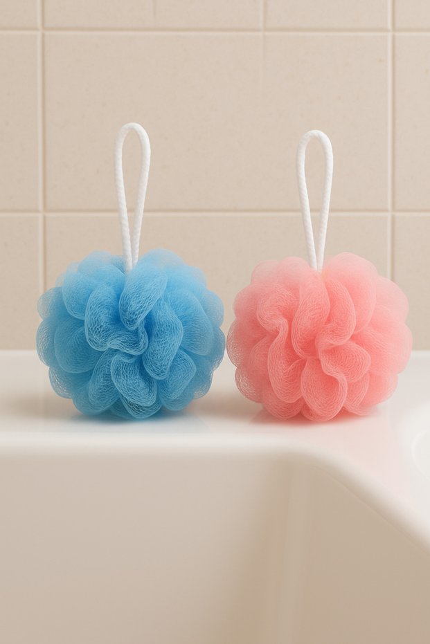 Puff Bath Loofah Intense Foam Effect Purifies and Revitalizes the Skin Pink & Blue (2 Pieces)