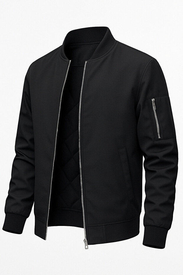Unisex Siyah Bomber Basic Kolej Ceket - 1