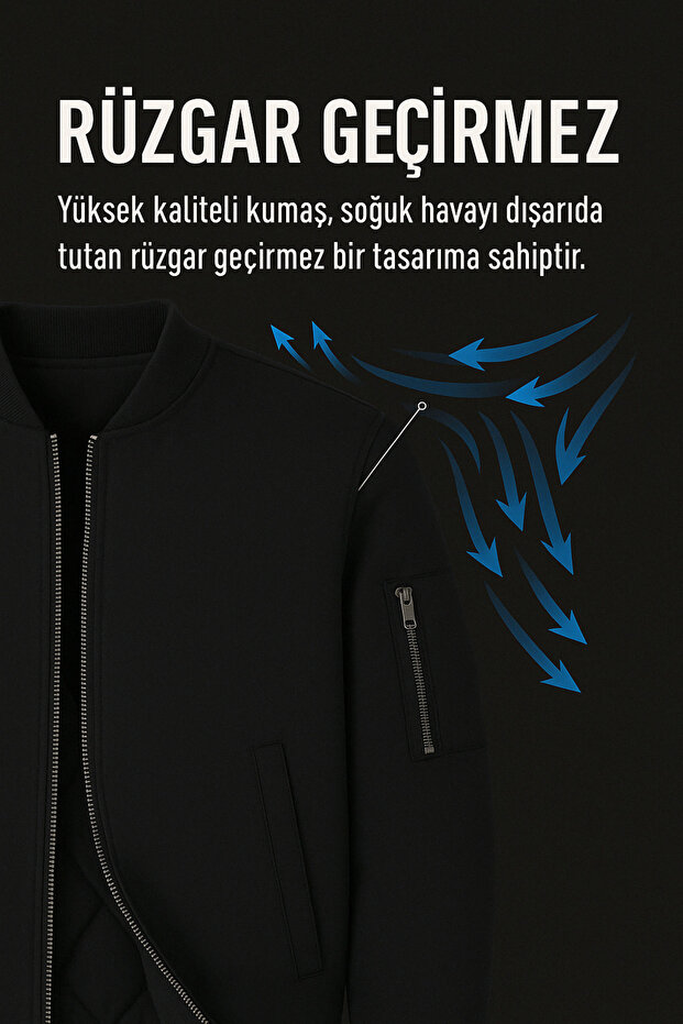 Unisex Siyah Bomber Basic Kolej Ceket - 4