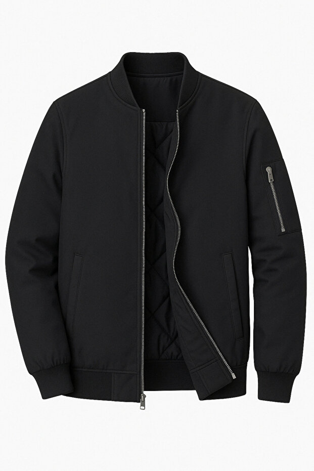 Unisex Siyah Bomber Basic Kolej Ceket - 2