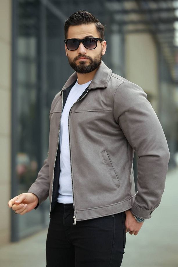 Mevsimlik Süet Nubuk Fermuarlı Relaxed Fit Erkek Ceket - 4