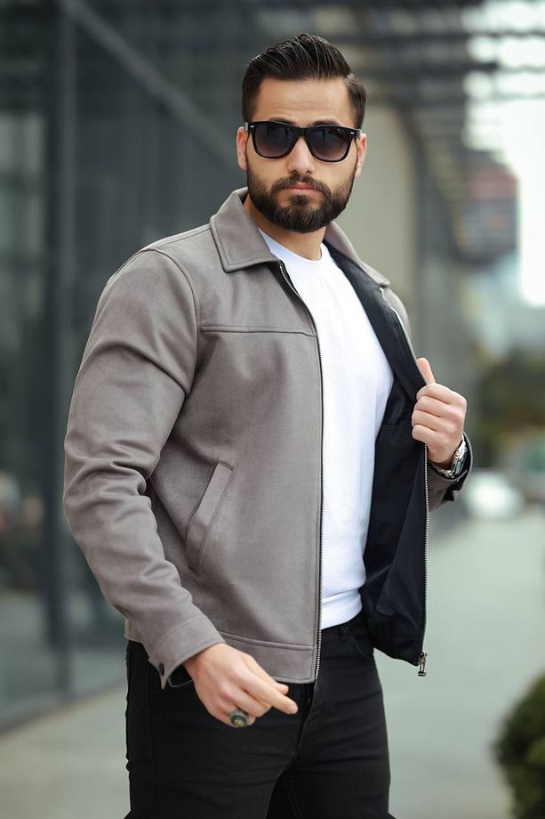 Mevsimlik Süet Nubuk Fermuarlı Relaxed Fit Erkek Ceket - 1