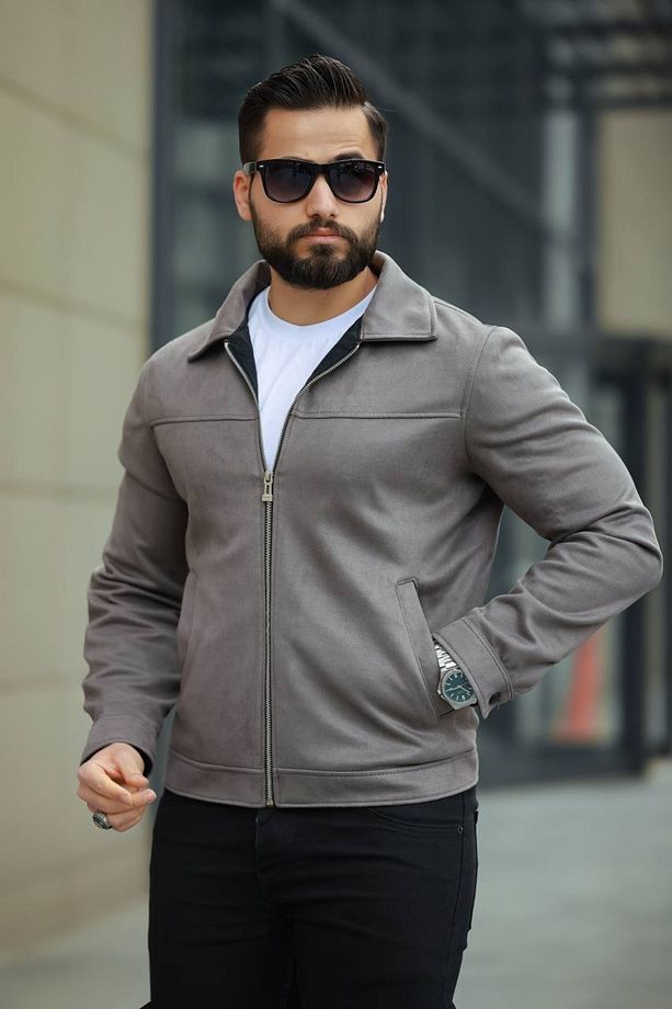 Mevsimlik Süet Nubuk Fermuarlı Relaxed Fit Erkek Ceket - 3