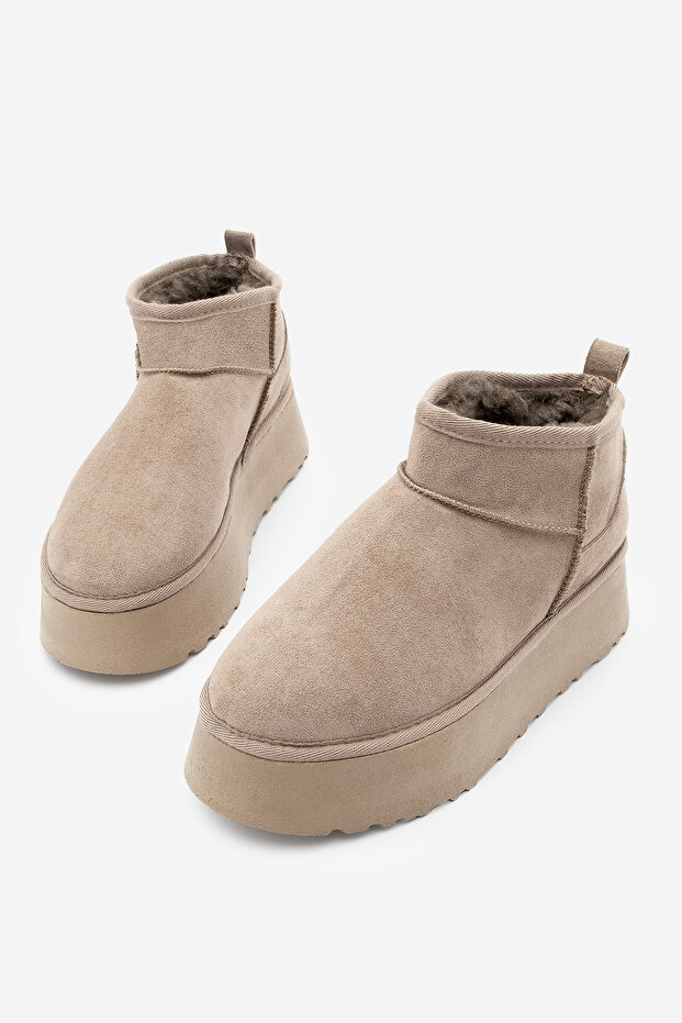 Women's Thick Sole Fur Lined Ankle Boots Tefis Mink Suede