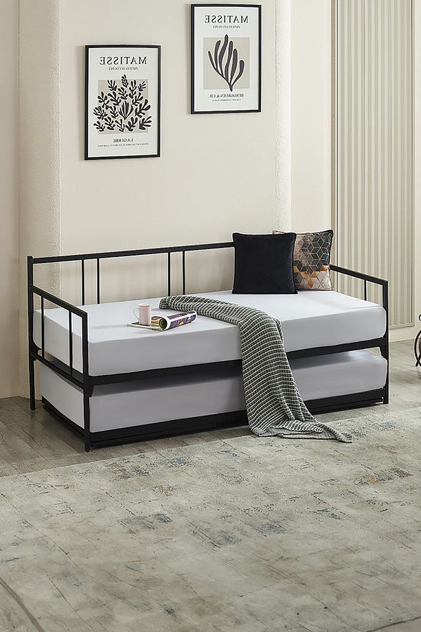 Forte Yavrulu Daybed Tek-çift Kişilik Sedir Metal Karyola Siyah - 3