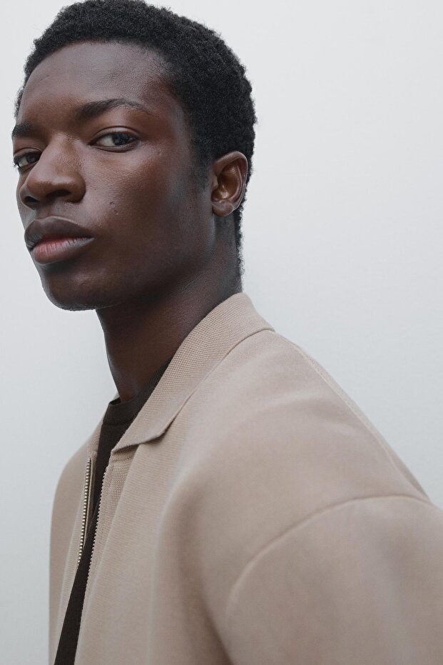 Fermuarlı pamuk karışımlı triko hırka - 4