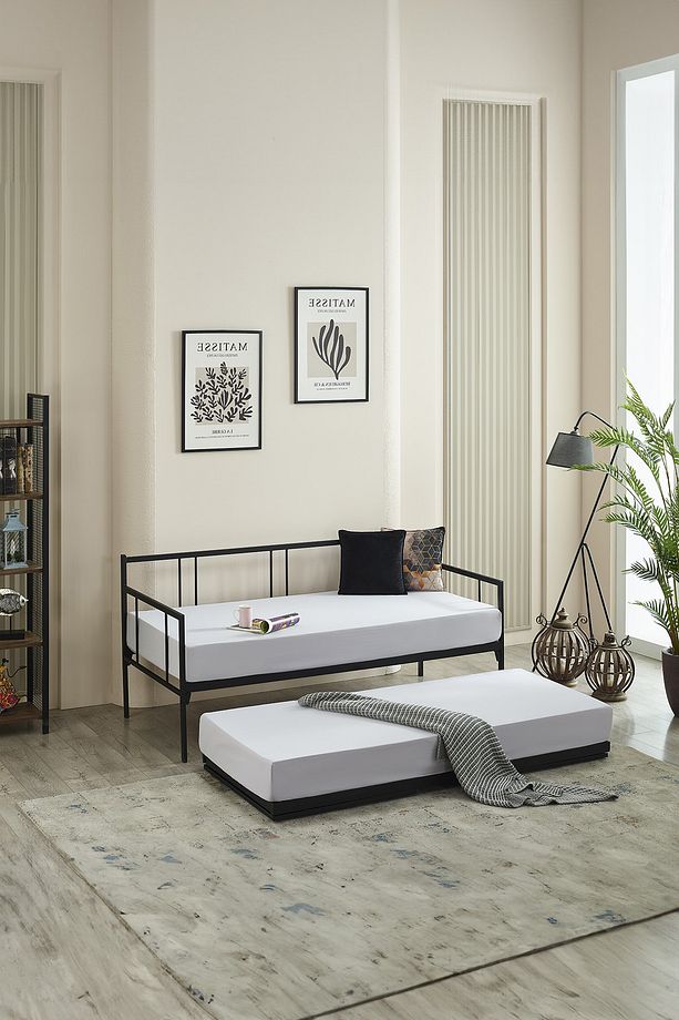 Forte Yavrulu Daybed Tek-çift Kişilik Sedir Metal Karyola Siyah - 4