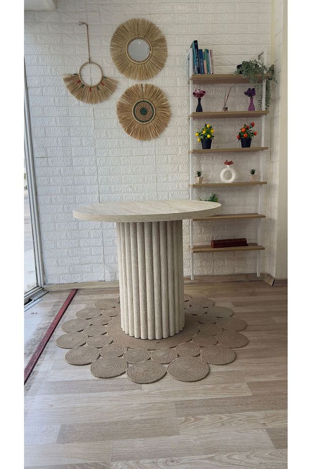 Concept Traverten Mermer Görünümlü Yuvarlak Ptt Ayak Masa (90 CM) - 2