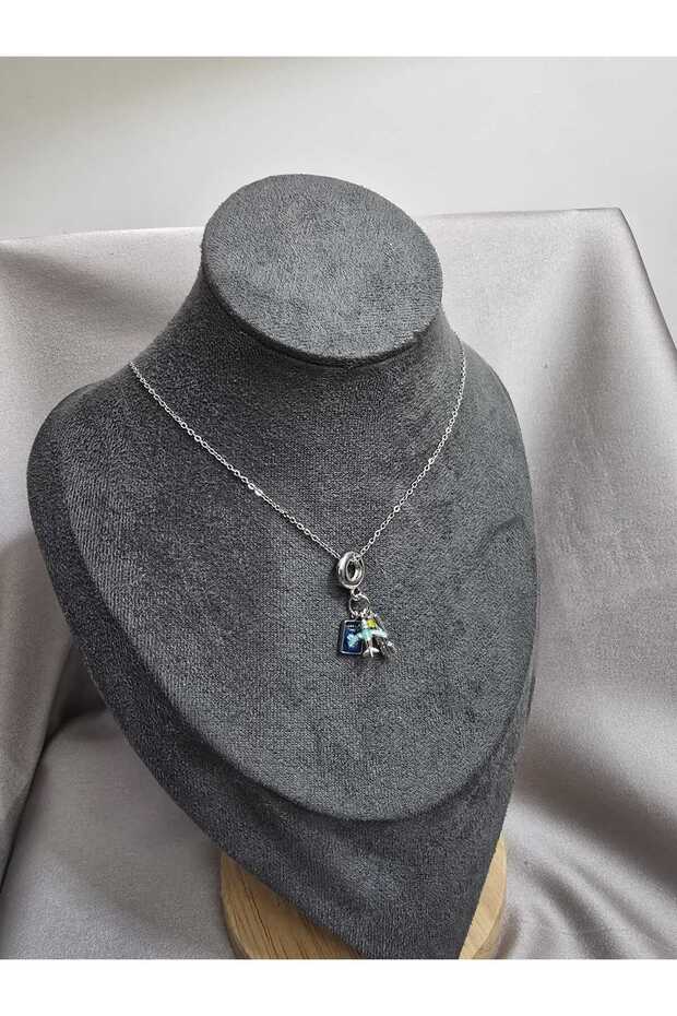 seyahat charmlı çelik kolye - 1