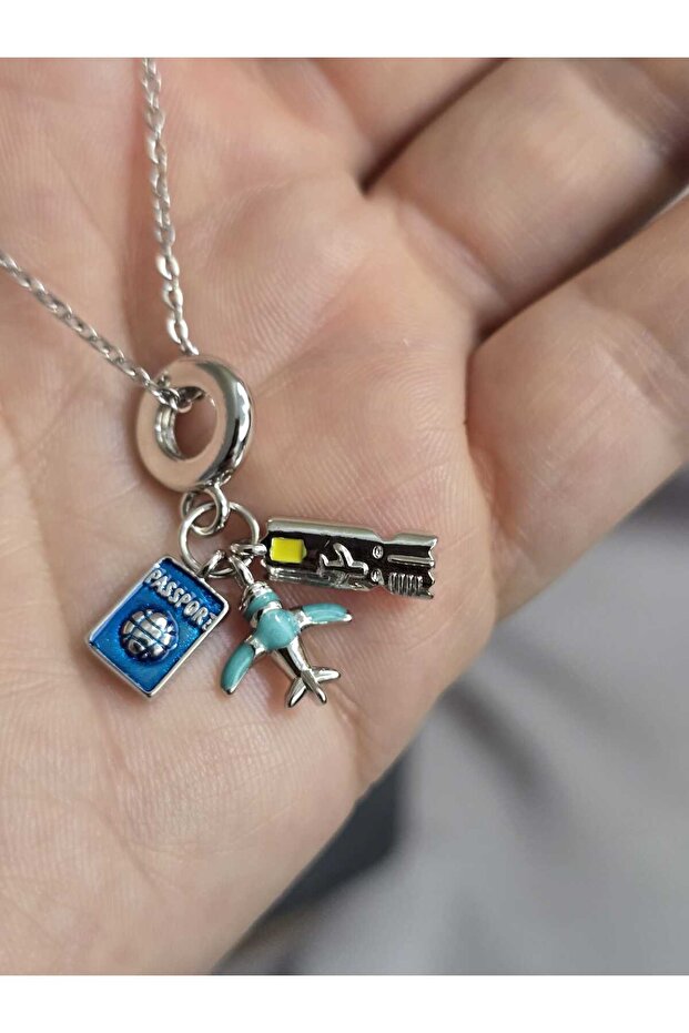 seyahat charmlı çelik kolye - 3