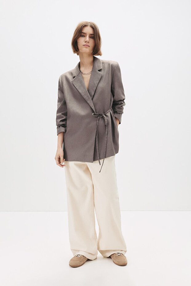 Fiyonklu %100 keten blazer - 2
