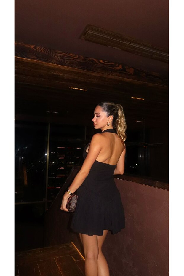 Siyah mini elbise - 4