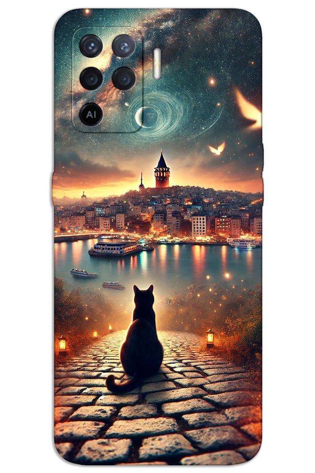 حافظة هاتف اوبو رينو 5 لايت مطبوعة بنمط HD - Cat Galata