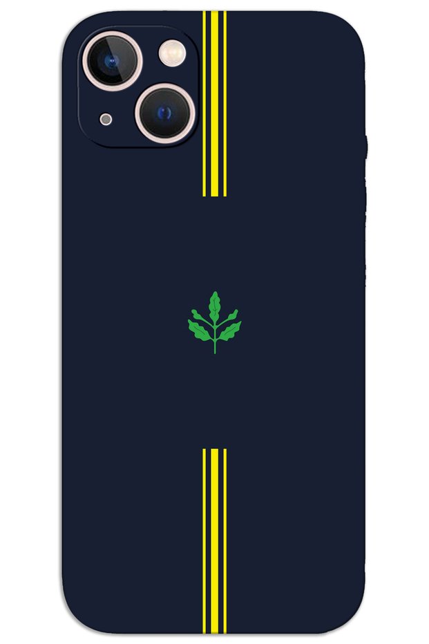 iPhone 15 Plus Case Hd Pattern Printed Back Cover - Yellow Navy Blue